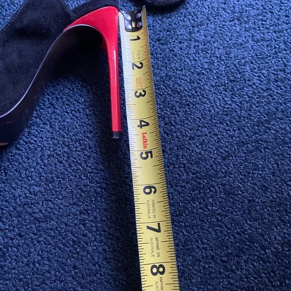 Stuart Weitzman Black Suede Pointed Slingback Heels with Red Buckle Accent - Picture 8 of 8